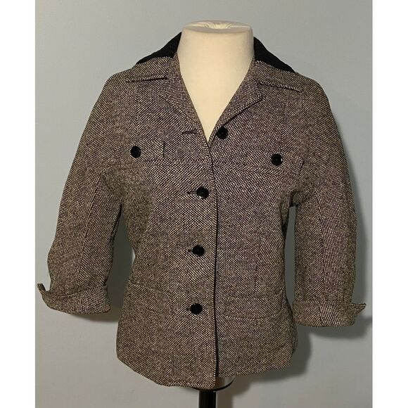 Arthur Jay Jackets & Blazers - Vtg Arthur Jay S Blk Cream Tweed 3/4 Slv Short Cropped Swing 50s 60s Jacket
